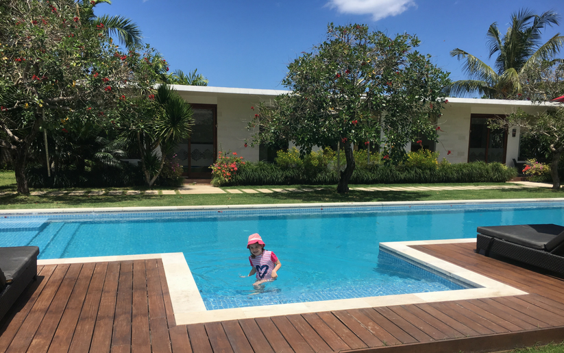 Charlotte having a swim at Villa Malaathina